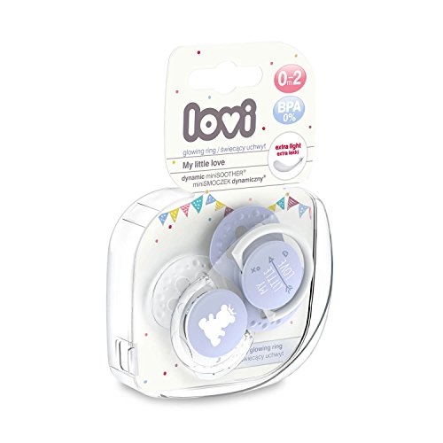 LOVI 2x Chupete Mini Silicona para Bebés de 0-2 meses | La Base Pequeña y Ligera | Cubierta Higiénica | Protege el Reflejo Natural de Succión de Bebé | My Little Love Colección | Azul