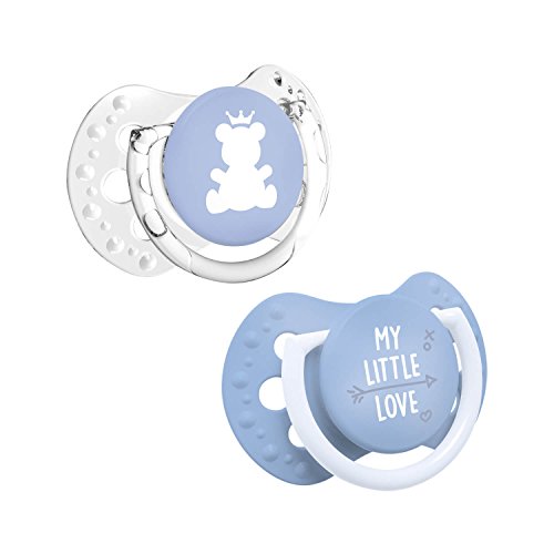 LOVI 2x Chupete Mini Silicona para Bebés de 0-2 meses | La Base Pequeña y Ligera | Cubierta Higiénica | Protege el Reflejo Natural de Succión de Bebé | My Little Love Colección | Azul