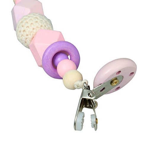 Luchild Dummy Clips Baby Pacifier Holder Made from Food Grade Silicone and Natural Wood Pacifier Clips Fit All Dummies & Soothers (2-Pack)