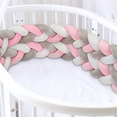 Luchild Trenza Protector de Cuna, 200cm Parachoques, Protector Cuna Chichonera para Proteger Bebe y Decorar la Cuna