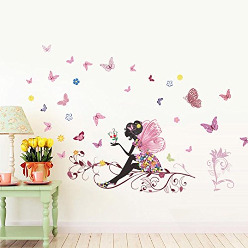 LuckES extraíble de flores hada mariposas pared adhesivos adhesivo para las niñas habitación de niño Wall Stickers salón dormitorio TV fondo Inicio ,120cm*80cm