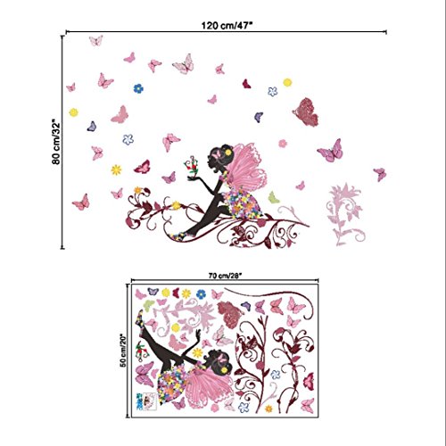 LuckES extraíble de flores hada mariposas pared adhesivos adhesivo para las niñas habitación de niño Wall Stickers salón dormitorio TV fondo Inicio ,120cm*80cm