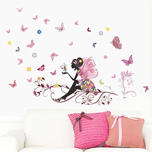 LuckES extraíble de flores hada mariposas pared adhesivos adhesivo para las niñas habitación de niño Wall Stickers salón dormitorio TV fondo Inicio ,120cm*80cm