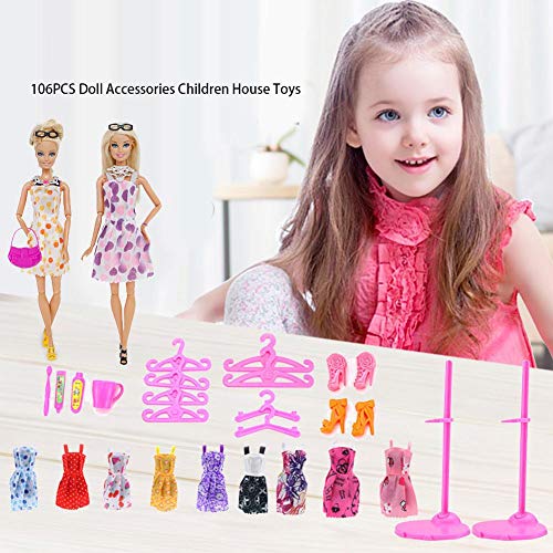 LUCYPAPASHOW Vestidos Barbie, 106 Piezas Accesorios Barbie Ropa De Muñecas De Barbie, Mini Vestidos De Moda, Zapatos, Perchas Y Accesorios De Cocina para Muñecas Barbie Cumpleaños Soporte para Niñas