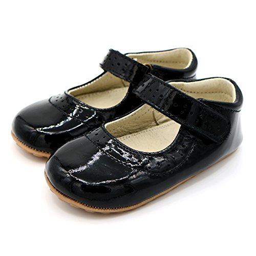 Lujoso diseño de Zapatos para bebé de Charol de Cuero Negro para Fiestas, Bodas y Eventos Especiales. Talla 20 EU