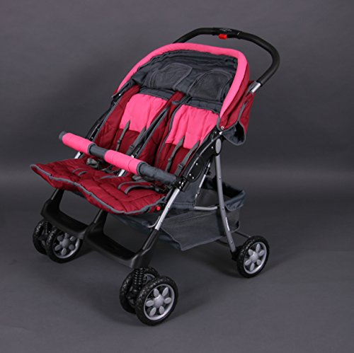 Lujoso tandem-cochecito para gemelos rosa - BambinoWorld