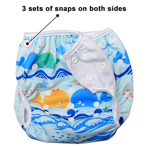 Luxja Pañal de Natación para bebes Bañador Reutilizable de Nadar de Bebé Pañal lavable para Bebé (0-3 años), Ballenas + Peces