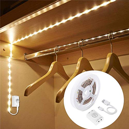 LUXJET® Recargable 30LED 1M tira luz cuerda,Luz Armario Luz LED Nocturna con Sensor de Movimiento para Pasillo Baño Armario Cocina[Clase de eficiencia energética A+] (1M)