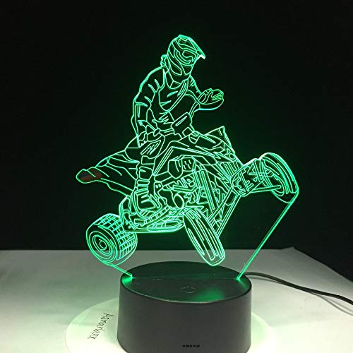 Luz de noche para niños 3D, motocicleta de cuatro ruedas de montaña Luz de 7 colores Decoración para el hogar Lámpara Visualización Luz óptica Luz de noche 3D Luz de sueño dinámico para niños Tienda