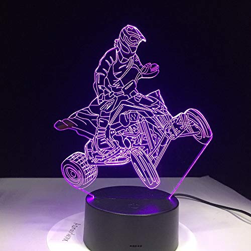 Luz de noche para niños 3D, motocicleta de cuatro ruedas de montaña Luz de 7 colores Decoración para el hogar Lámpara Visualización Luz óptica Luz de noche 3D Luz de sueño dinámico para niños Tienda