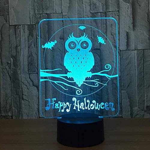 Luz De Noche Pequeña Happy Halloween 3D Owl Lamp 7 Colores Luces De Noche Visuales Kidtouch Table Baby Sleep Night Light Birthday Usb 3D Night Light Dormitorio Tienda Led Noëlled Visual Night Light