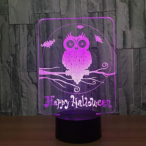 Luz De Noche Pequeña Happy Halloween 3D Owl Lamp 7 Colores Luces De Noche Visuales Kidtouch Table Baby Sleep Night Light Birthday Usb 3D Night Light Dormitorio Tienda Led Noëlled Visual Night Light