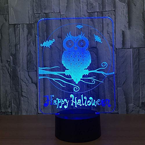 Luz De Noche Pequeña Happy Halloween 3D Owl Lamp 7 Colores Luces De Noche Visuales Kidtouch Table Baby Sleep Night Light Birthday Usb 3D Night Light Dormitorio Tienda Led Noëlled Visual Night Light