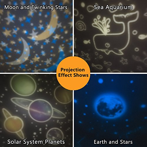 Luz de Nocturna Proyector Estrella Bebé Proyector Lámpara, 360 Grado Giratorio Planeta Tierra Luna Mar Estrellado Led Proyector Iluminación