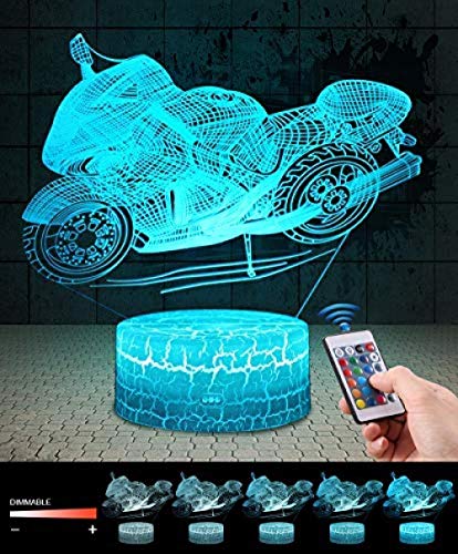 Luz nocturna 3D con control remoto Lámpara LED 7 colores Luz Interruptor táctil regulable Batería USB Regalo de aniversario Navidad para bebé Niño-Moto