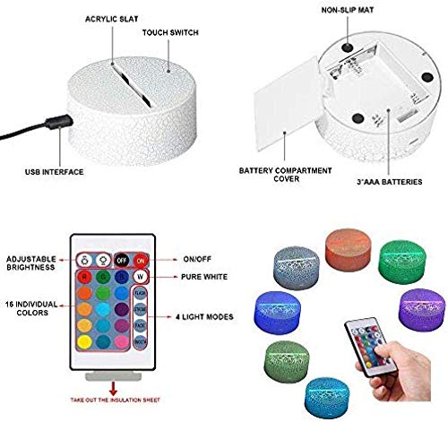 Luz nocturna 3D con control remoto Lámpara LED 7 colores Luz Interruptor táctil regulable Batería USB Regalo de aniversario Navidad para bebé Niño-Moto