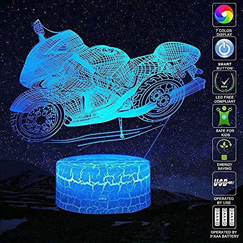 Luz nocturna 3D con control remoto Lámpara LED 7 colores Luz Interruptor táctil regulable Batería USB Regalo de aniversario Navidad para bebé Niño-Moto