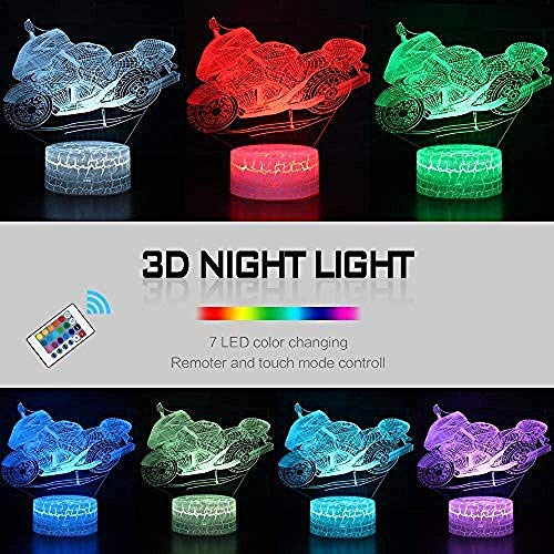 Luz nocturna 3D con control remoto Lámpara LED 7 colores Luz Interruptor táctil regulable Batería USB Regalo de aniversario Navidad para bebé Niño-Moto