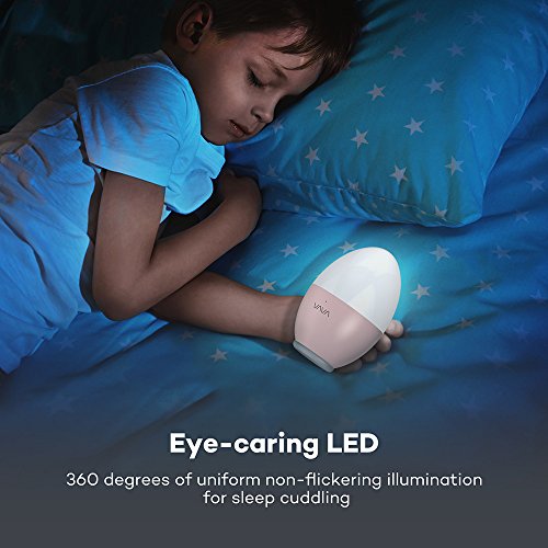 Luz Nocturna Infantil VAVA, Lámpara de Mesilla de Noche, Lámpara Decoración Habitacion bebé (LED Cuidado Ojos, Seguro ABS+PC, Control Táctil, IP65 Impermeable, Brillo y Color Ajustable), Rosa