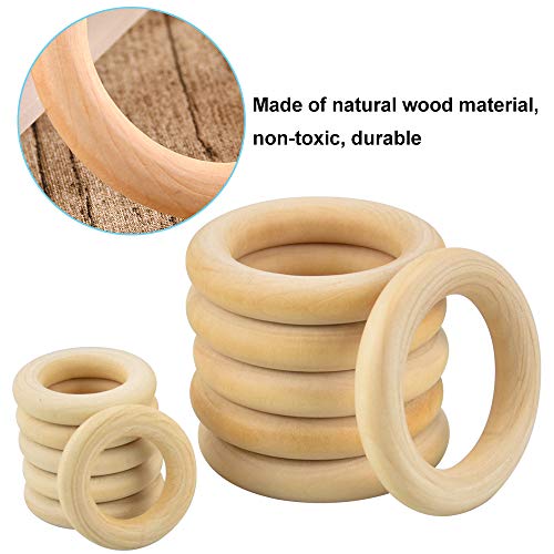 LYTIVAGEN 40 PCS Anillos de Madera, Anillos de Dentición 2 Tamaños Mordedor de Madera para Hallazgos Artesanales de Joyería de Bricolaje (55 mm, 30 mm)