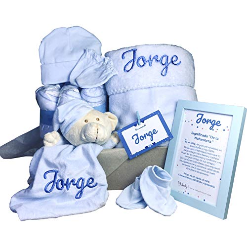 MabyBox Velvet DouDou | Canastilla Bebé Personalizada | Cesta Regalo Recién Nacido | Set Bebe Recién Nacido Personalizado (Azul)