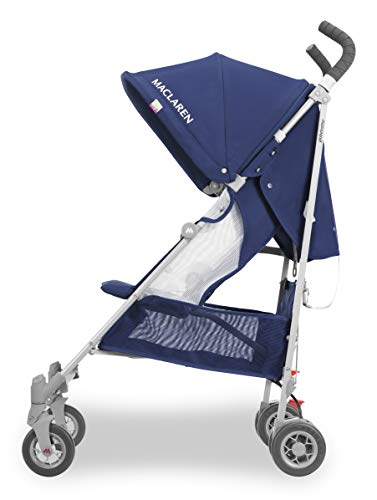 MacLaren Globetrotter Silla de Paseo Ligera, Compacta y Fácil de Maniobrar, Capota Extensible e Impermeable con FPU 50+ y Asiento Reclinable, Azul/Blanco