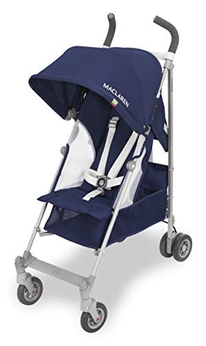 MacLaren Globetrotter Silla de Paseo Ligera, Compacta y Fácil de Maniobrar, Capota Extensible e Impermeable con FPU 50+ y Asiento Reclinable, Azul/Blanco