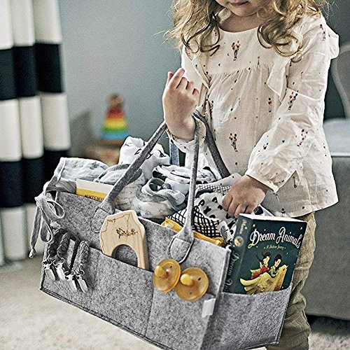 MaidMAX Organizador de Pañales para Bebé, Canastilla de Bebé, Pañalera Portátil con Compartimentos Ajustables, para Hogar, Coche, Viaje, Gris