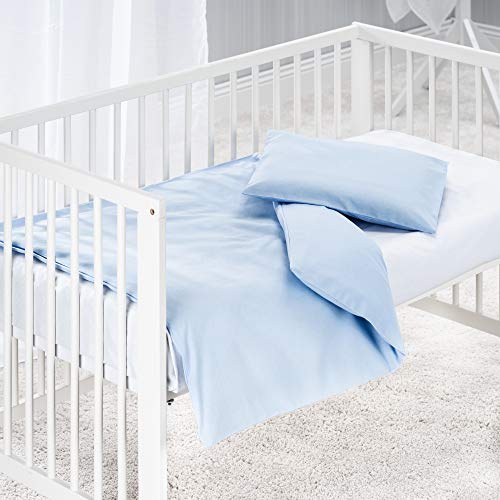 Makian - Funda Nórdica 80x80 cm y Funda Almohada 35x40 cm - Ropa de cama para Minicuna y Moisés, 100% algodón, Certificado ÖkoTex- azul