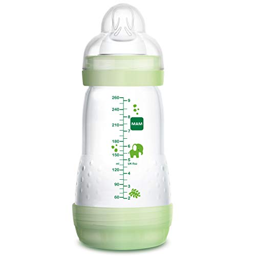 MAM Easy Start Anti-Colic 2+ meses - Biberón anticólicos con base de ventilación y tetina MAM nº 2, 260 ml, Verde