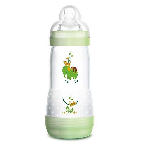 MAM Easy Start Anti-Colic, Biberón Anticólicos con Base de Ventilación, Autoesterilizable con Tetina nº 3 de Silicona Extrasuave, 4+ meses, Verde, 320 ml