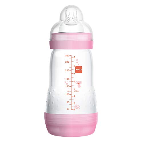 MAM Easy Start - Botella anti-cólico esterilizante, flujo medio (los diseños pueden variar) - 260 ml (paquete de 3), rosa