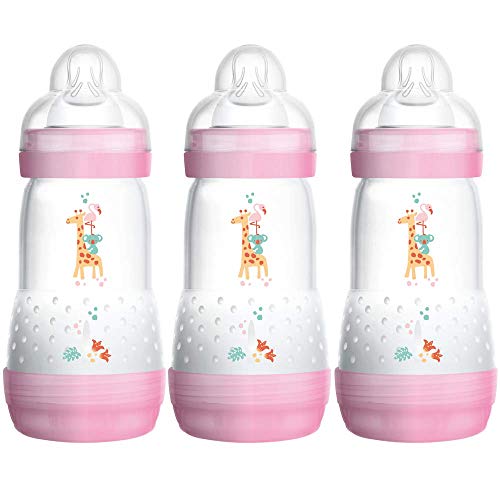 MAM Easy Start - Botella anti-cólico esterilizante, flujo medio (los diseños pueden variar) - 260 ml (paquete de 3), rosa