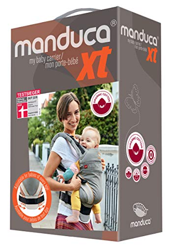 manduca XT Mochila Portabebe > Cotton grey/orange < Porta Bebé Ergonómica, Asiento Regulable en Continu, 3 Posiciones, Algodón Orgánico, se Adapta a Recién Nacidos y Niños Pequeños (3,5-20kg)