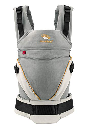 manduca XT Mochila Portabebe > Cotton grey/orange < Porta Bebé Ergonómica, Asiento Regulable en Continu, 3 Posiciones, Algodón Orgánico, se Adapta a Recién Nacidos y Niños Pequeños (3,5-20kg)