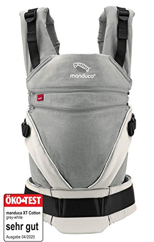 manduca XT Mochila Portabebe > Cotton grey/white < Portabebé con Anchura de la Base Regulable en Continuo, Algodón Orgánico, para llevar al Bebé Delante, a la Espalda, en la Cadera (3,5- 20kg)