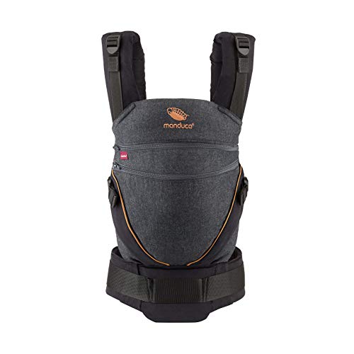 manduca XT Portabebe > Uno para Todos < Mochila Ergonomica Portabebe, Asiento Ajustable, 3 Posiciones, Algodón Orgánico, se Adapta a Recien Nacidos y Ninos Pequenos (XT Cotton, denimblack-toffee)