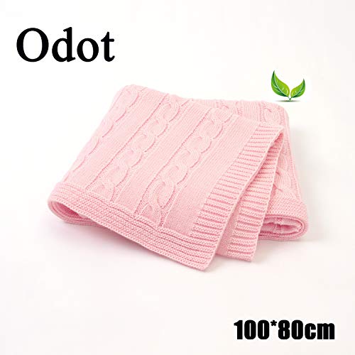 Manta de Punto para Bebé Recién Nacido, Odot Suave y Cálida Lindo Punto de Crochet Cobija Toalla de Cama Niños Cuatro estaciones Swaddle para Cochecito y Silla de Paseo (Rosa,100 x 80 cm)