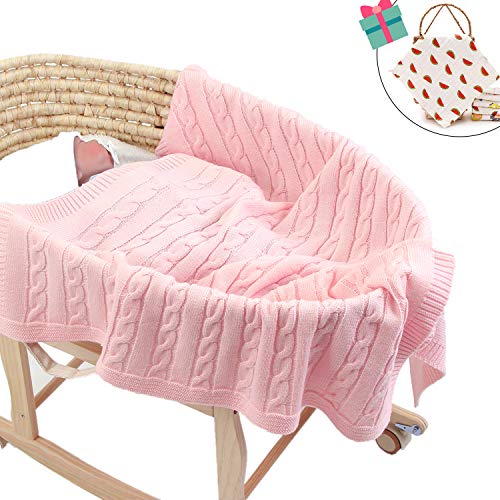 Manta de Punto para Bebé Recién Nacido, Odot Suave y Cálida Lindo Punto de Crochet Cobija Toalla de Cama Niños Cuatro estaciones Swaddle para Cochecito y Silla de Paseo (Rosa,100 x 80 cm)