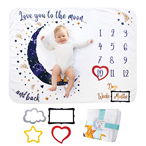 Manta Mensual De Hito Para Bebé, Unisex | Manta Mensual De Bebé Para Fotos | Regalos Personalizados Para Futuras Mamás | Registra Su Edad Y Crecimiento | Suave, Gruesa Y Grande