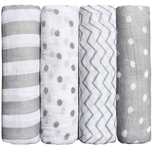 Mantas de Muselina Unisex Cuddlebug - Paquete de 4 - Sabanas de Envolver, Sabanas Cuna Bebe, Paños de Algodon 100% Muselinas Infantil, Bebes - Tamaño Grande 120x120cm