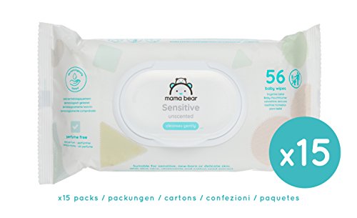 Marca Amazon -  Mama Bear Sensitive Toallitas húmedas para bebé - 15 Paquetes (840 Toallitas)