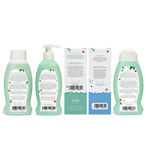 Marca Amazon- Mama Bear  Set para los bebés:  Gel de baño,  champú, crema para el cambio del pañal, aceite, crema para la cara y el cuerpo