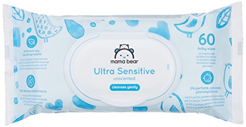 Marca Amazon - Mama Bear Ultra Sensitive - Toallitas humedas para bebé - Paquete de 12 (720 toallitas -100% tejido biodegradable)