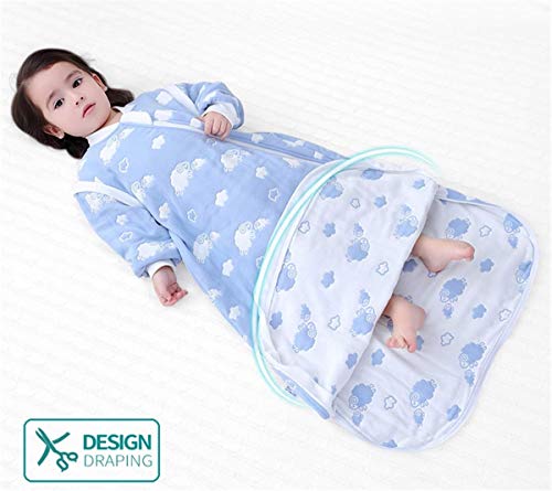 Mariisay Saco De Dormir De Bebé Chic Para Casual Todas Las Estaciones Con Manga Larga Desmontable 1.5 Tog Saco De Dormir De Otoño Para Niños Pequeños 100% Algodón Para Niño Y Niña Oveja Azul 85 Aro De