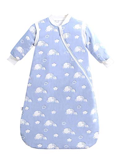 Mariisay Saco De Dormir De Bebé Chic Para Casual Todas Las Estaciones Con Manga Larga Desmontable 1.5 Tog Saco De Dormir De Otoño Para Niños Pequeños 100% Algodón Para Niño Y Niña Oveja Azul 85 Aro De