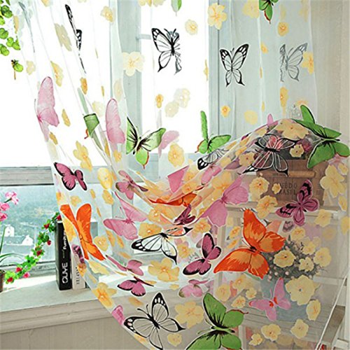 Mariposa floral cortinas Visillos gasa de Tulle de la cortina de ventana 100x200