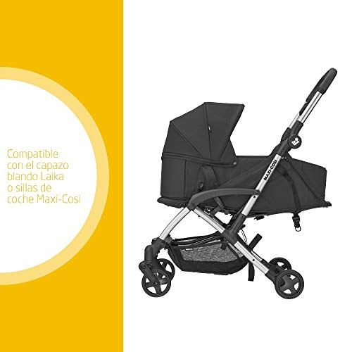 Maxi-Cosi Laika 2 Cochecito bebé plegable con una sola mano, ligero y compacto, hamaca alta y reclinable con posición para dormir, burbuja de lluvia includida, Essential graphite