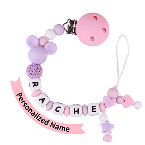 MCGMITT Chupeteros Personalizado Silicona Cadena Chupete Bebe Personalizada Nombre con Nombre Niño Sujeta Chupete(Rosa)