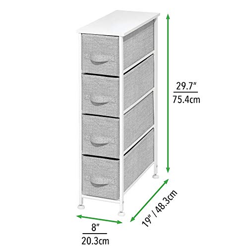 mDesign Cómoda de tela – Práctico organizador de armarios con 4 cajones – Sistema de almacenamiento estrecho para el dormitorio, el baño o la lavandería – gris